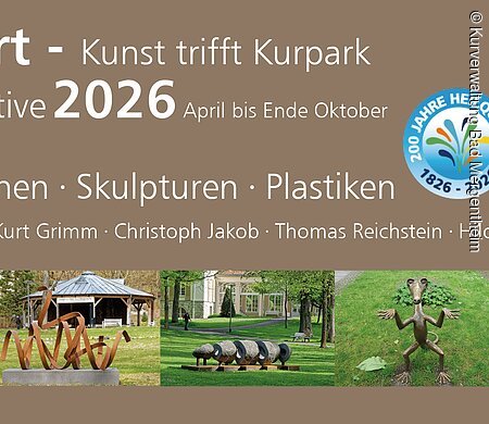Banner mit Text zu ParkArt 2026 in Bad Mergentheim und fünf Fotos von Skulpturen im Kurpark.